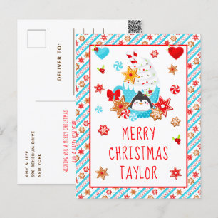 Cookies and Cocoa Blue Merry Christmas Holiday Postcard