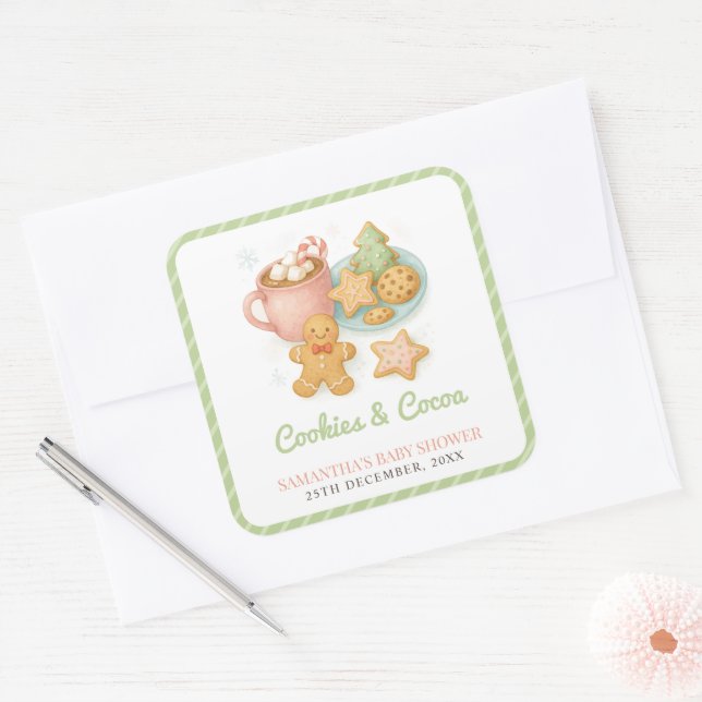 Cookies and Cocoa Christmas Baby Shower  Square Sticker (Envelope)