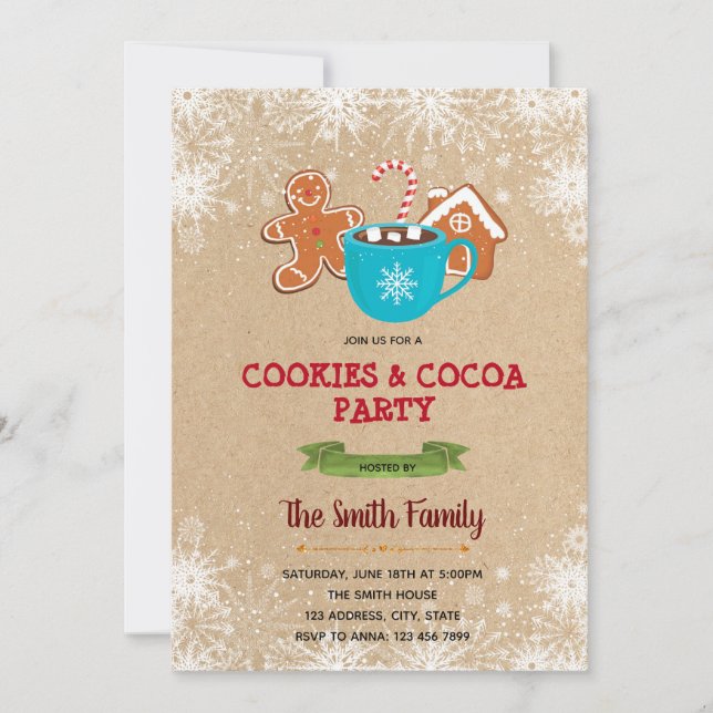 Cookies and cocoa christmas party invitation (Front)