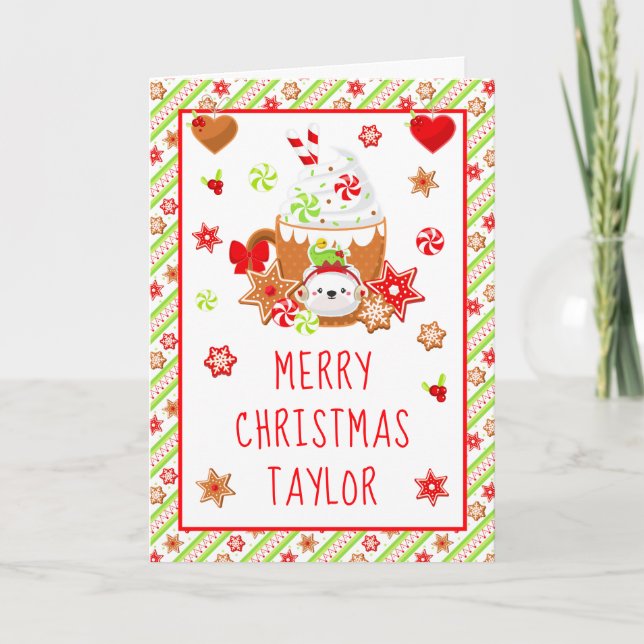 Cookies and Cocoa Green Merry Christmas Holiday Card (Front)