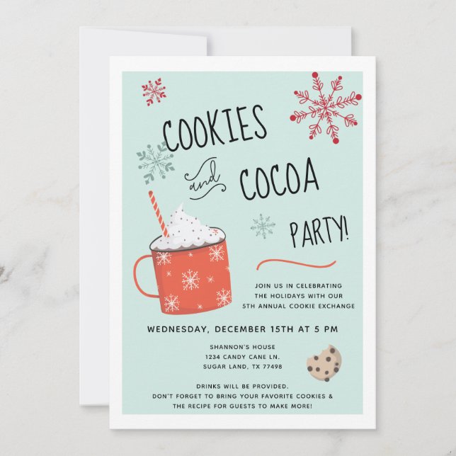 Cookies and Cocoa Holiday Party Invitation (Front)