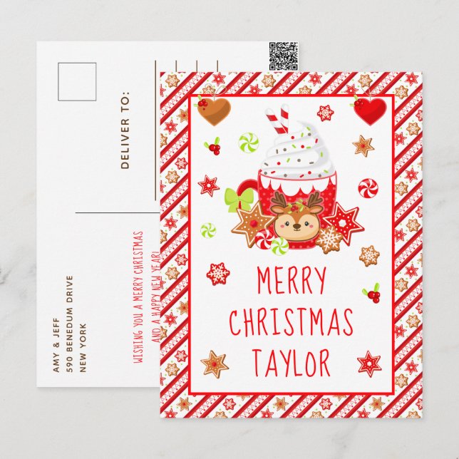 Cookies and Cocoa Red Merry Christmas Holiday Postcard (Front/Back)