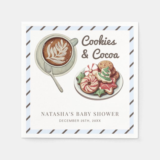 Cookies and Cocoa Warm Blue Boy Baby Shower Napkin (Front)