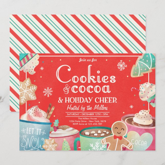 Cookies And Hot Cocoa Holiday Christmas Party Invitation (Front/Back)