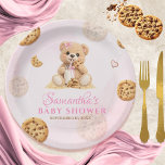 Cookies and milk Baby Shower - Teddy Bear Pink Paper Plate<br><div class="desc">Add a dash of sweetness to your celebration with these adorable "A Sweet Little Cookie" paper plates. This heartwarming design features a cuddly watercolor teddy bear enjoying delicious chocolate chip cookies and a tall glass of milk, set against a soft pink watercolor background. Perfect for a "One Smart Cookie" first...</div>