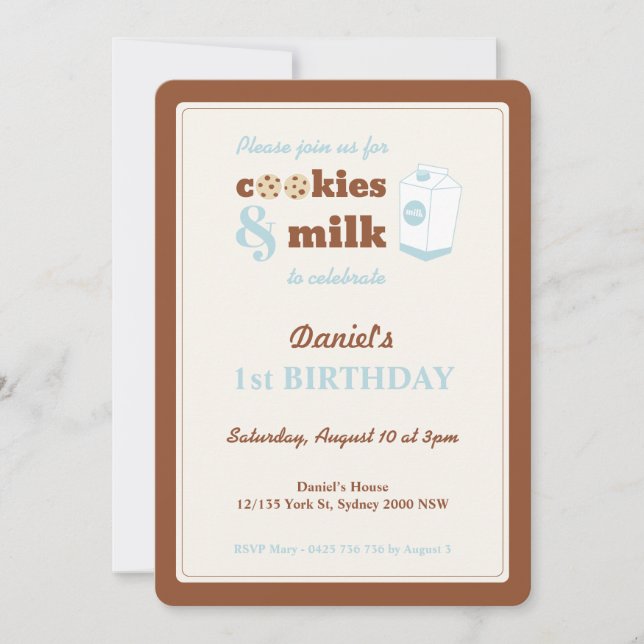 Cookies and Milk Birthday Invitation, Brown Invitation (Front)