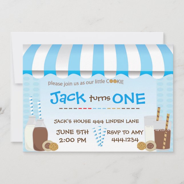 Cookies and Milk Boy Birthday Party Invitations (Front)