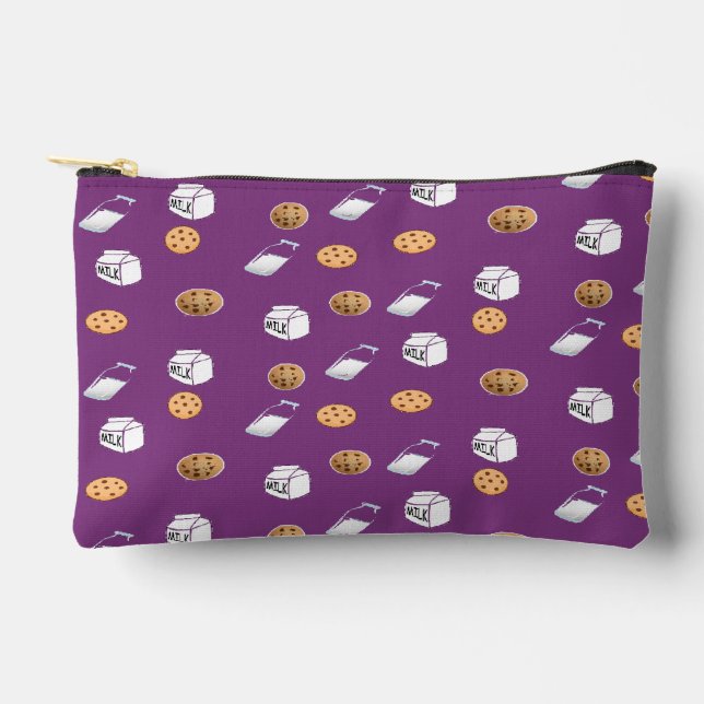 Cookies and milk on purple accessory pouch (Front)