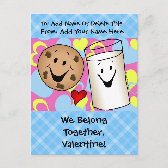 Cookies and Milk Valentine Holiday Postcard (Front)