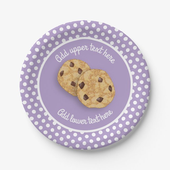 Cookies and Polka Dot sweet custom text lilac Paper Plate (Front)