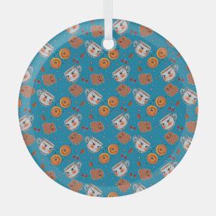 Cookies, buns: blue background pattern glass ornament