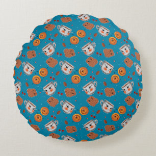 Cookies, buns: blue background pattern round pillow
