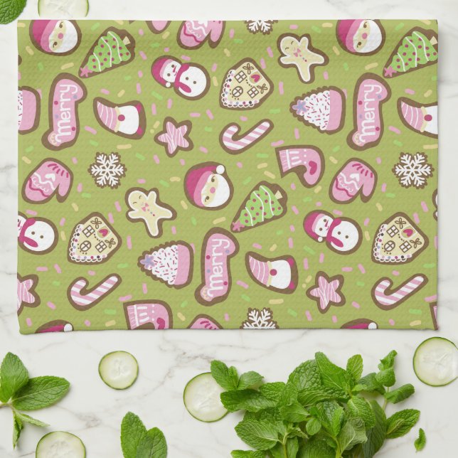 Cookies Christmas Green Kitchen Towel (Folded)