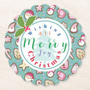 Cookies Christmas Turquoise Paper Coaster
