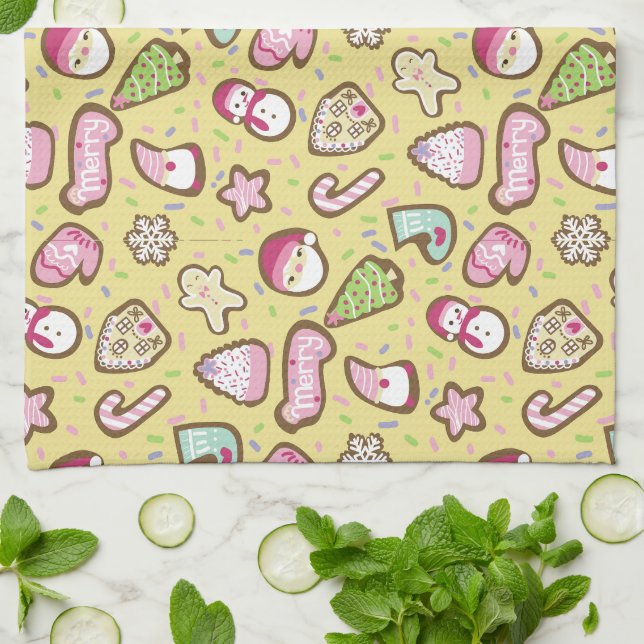 Cookies Christmas Yellow Kitchen Towel (Folded)