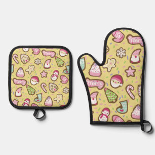 Cookies Christmas Yellow Oven Mitt & Pot Holder Set