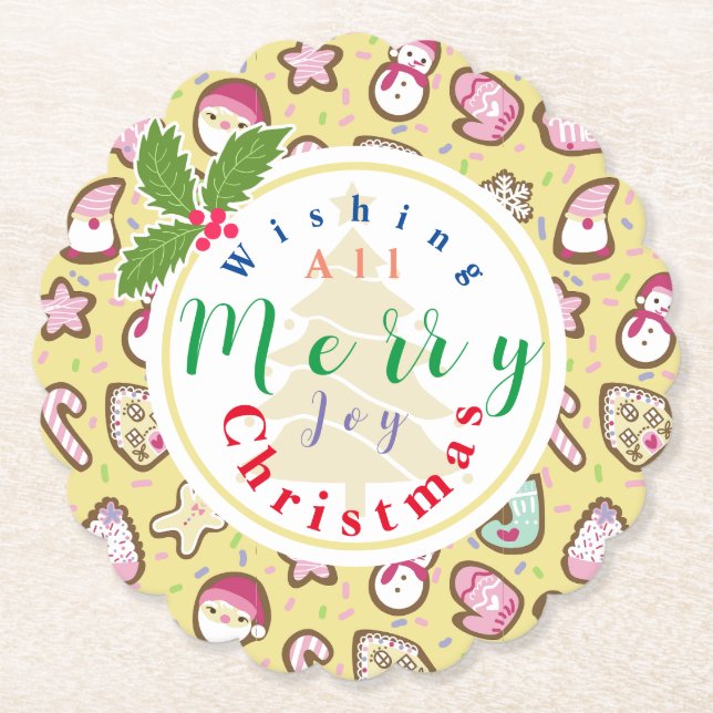 Cookies Christmas Yellow Paper Coaster (Front)