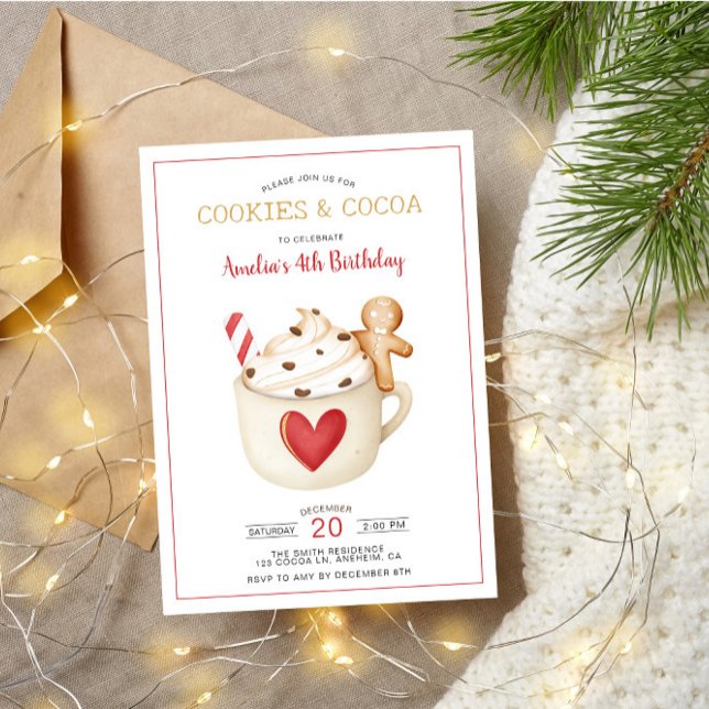 Cookies & Cocoa Hot Chocolate Red Mug Birthday Invitation (Creator Uploaded)