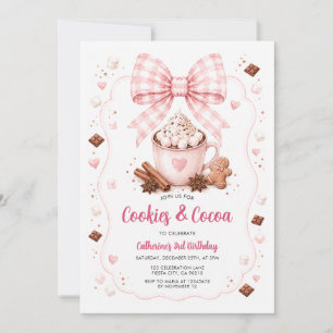 Cookies & Cocoa Pink Bow Gingerbread Girl Birthday Invitation