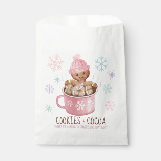 Cookies & Cocoa Winter Girl Birthday Party Favour Bag (Front)