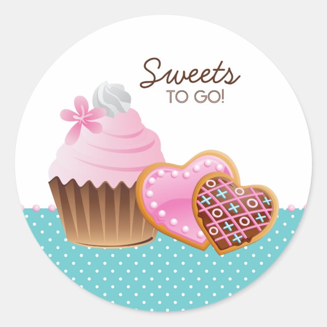 Cookies Cupcake Bakery Cute Polka Dots Modern  Classic Round Sticker (Front)