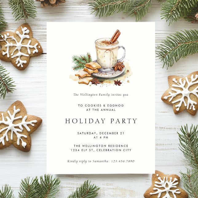 Cookies Eggnog Cocoa Modern Holiday Party Invitation (Creator Uploaded)