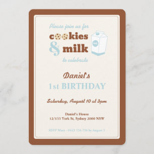 Cookies et lait Invitation d'anniversaire, Brown