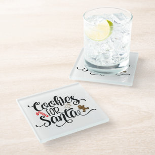 Cookies for Santa Fun Christmas Glass Coaster