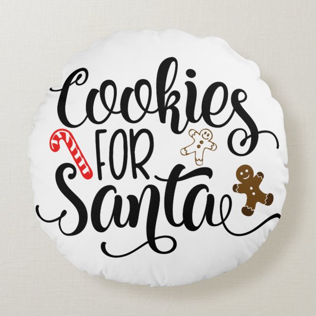 Cookies for Santa Fun Christmas Round Pillow (Front)