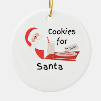Cookies for Santa with Santa and a plate of cookie Ceramic Ornament
