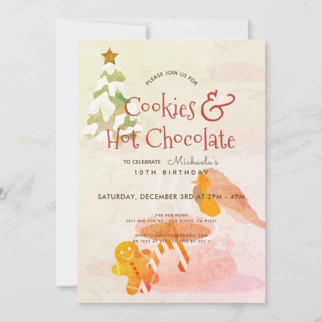 Cookies & Hot Chocolate Winter Birthday Invitation (Front)