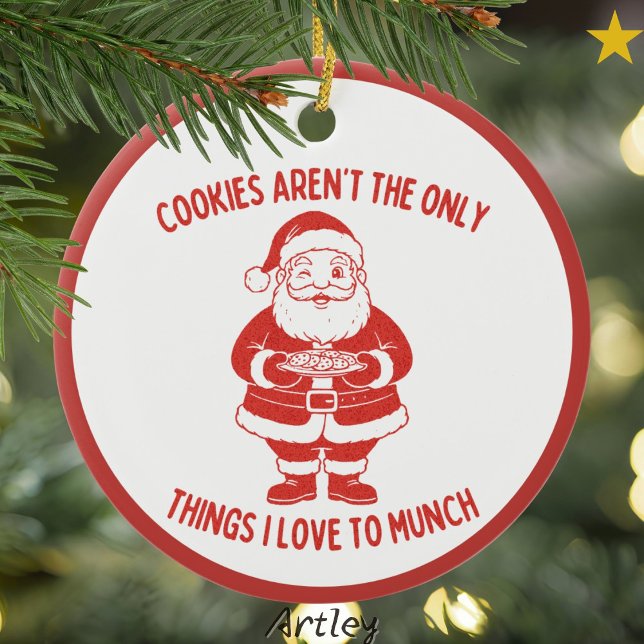 Cookies Joke Retro Style Naughty Santa Christmas  Ceramic Ornament (Creator Uploaded)