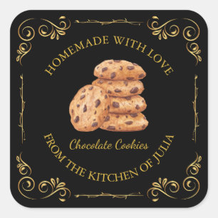 Cookies maison vintages Carré Étiquette l Noir