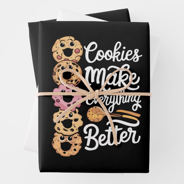 Cookies Make Everything Better Funny Christmas Wrapping Paper Sheet (In situ)