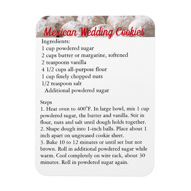 "Cookies Mariages mexicains" Recette Magnet Fridge (Vertical)