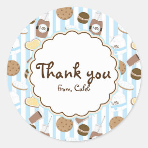 Cookies & Milk Blue Boys Birthday Party Favour Classic Round Sticker