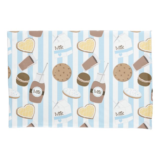 Cookies & Milk Blue White Striped Boys Pillowcase (Front)