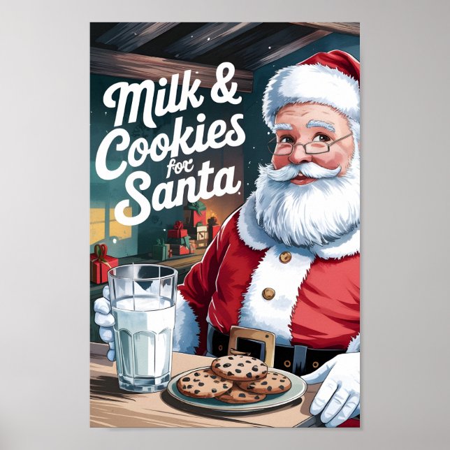 Cookies & Milk for Santa Typography Wall Art Print (Front)