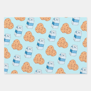 Cookies n Milk Blue White Pink Pattern Wrapping Paper Sheet