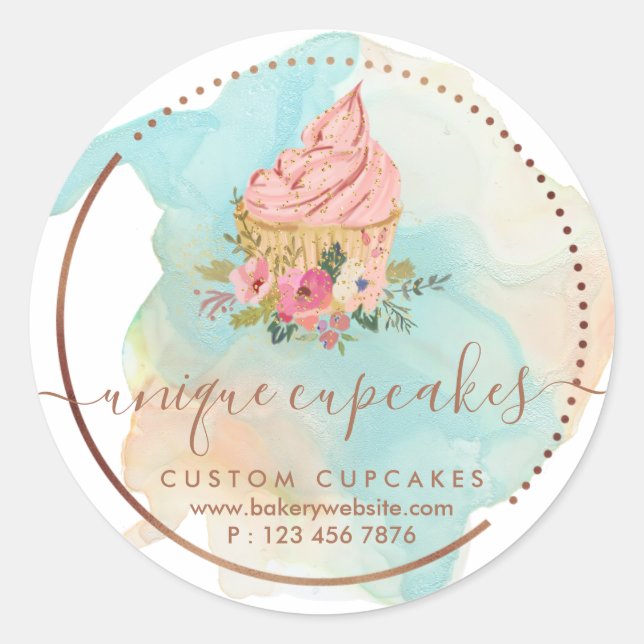 Cookies Sweets Pastry Girly Bakery Ombre Cupcake Classic Round Sticker (Front)