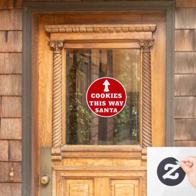 Cookies This Way Santa Arrow Red White Christmas Window Cling (Home Door)