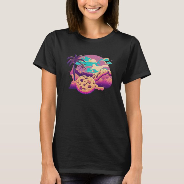 Cookies with Glitched 80s Synthwave Aesthetic T-Shirt (Front)