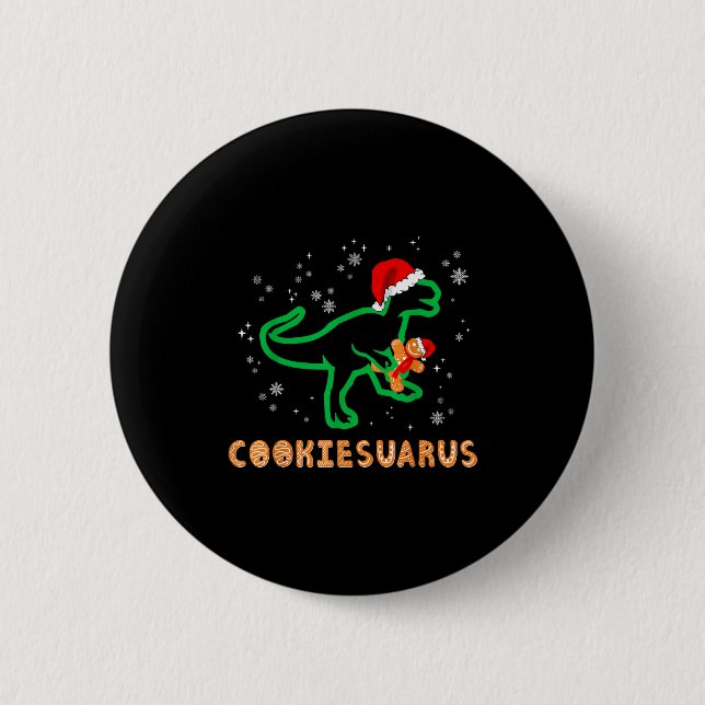 Cookiesaurus Christmas Dinosaur Rex Sugar Cookie  2 Inch Round Button (Front)