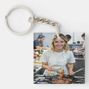 Cooking Bacon Photo Customize Keychain