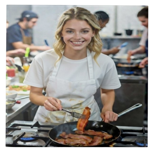 Cooking Bacon Photo Customize Tile (Front)