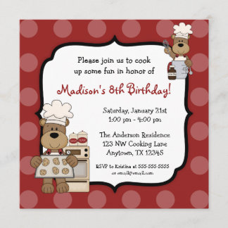 Cooking Bears Kids Birthday Party Invitation