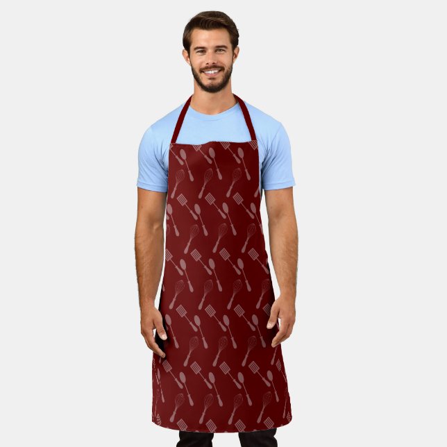 Cooking Burgundy Kitchen Utensils Whisk Spatula Apron (Worn)
