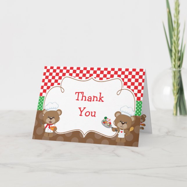 Cooking Chef Bear Party Thank You Card (Front)