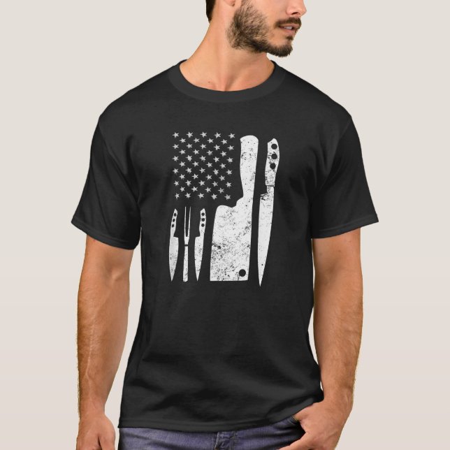 Cooking Chef Gifts Tees Chef Knife  Patriotic 4th  (Front)