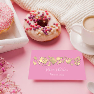 Cooking Chef Restaurant Catering Logo QR Pinky Business Card